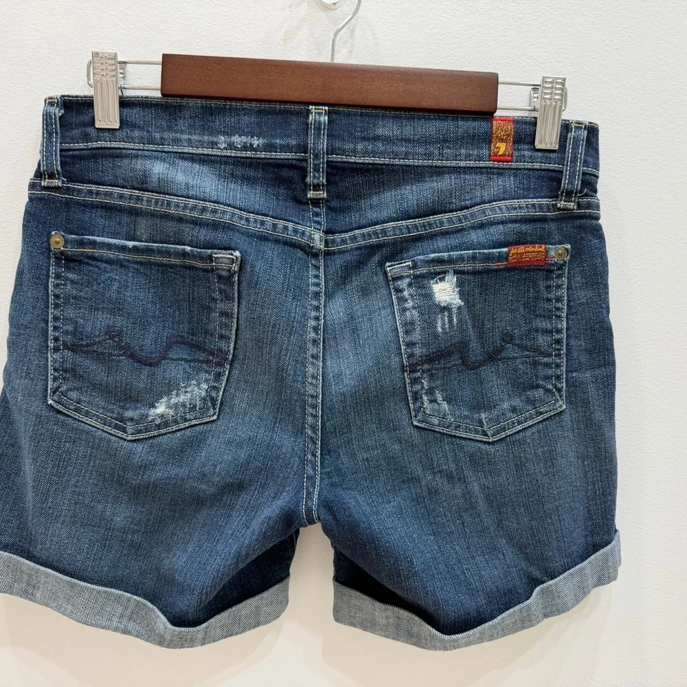 7 For All Mankind Dark Blue Mid Rolled Cuff Denim Shorts - Size 26 -